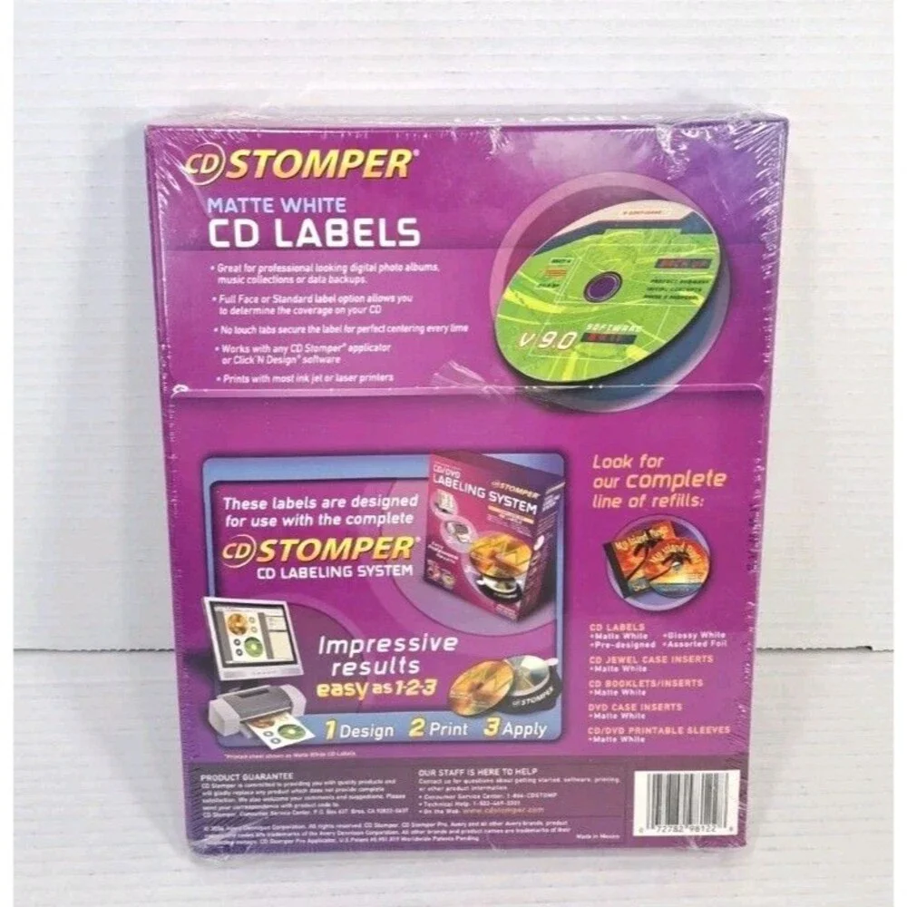 CD Labels CD Stomper Matte White CD300 Full Face Standard Sheets NEW SEALED